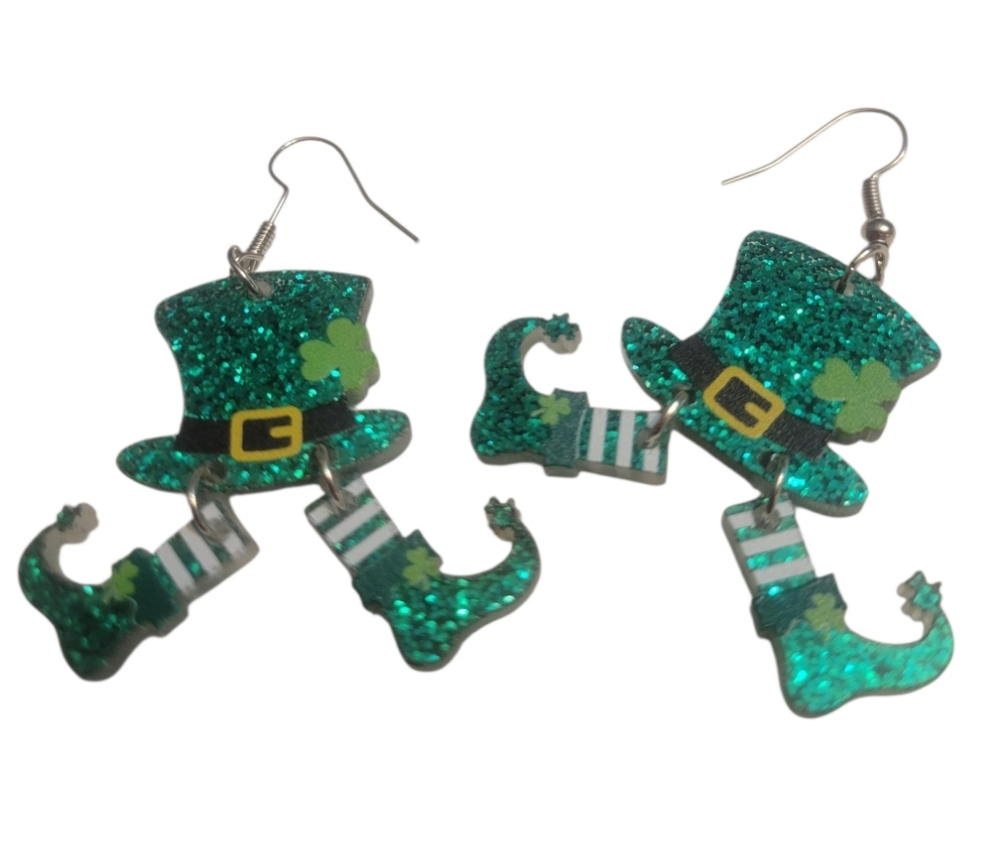 St. Patrick's Day Sparkle Dangling Earrings - Picture 3 of 5
